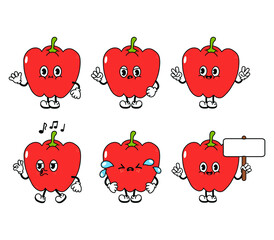 Funny cute pepper characters bundle set. Vector hand drawn doodle style traditional cartoon vintage, retro character illustration icon design. Isolated white background. Happy pepper mascot character