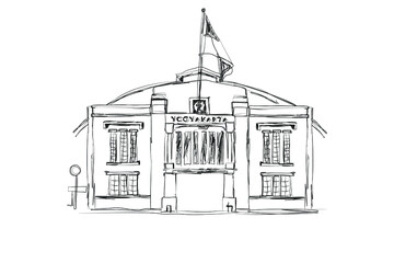 Fototapeta premium Black and white sketch of Yogyakarta train station. vector illustration