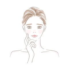 頬に手を当て困った顔の女性のイラスト