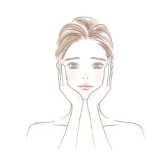 頬に手を当て困った顔の女性のイラスト