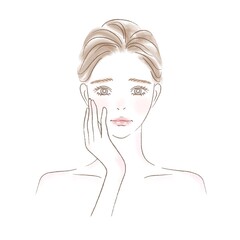 頬に手を当て困った顔の女性のイラスト
