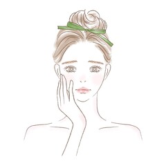 頬に手を当て困った顔の女性のイラスト