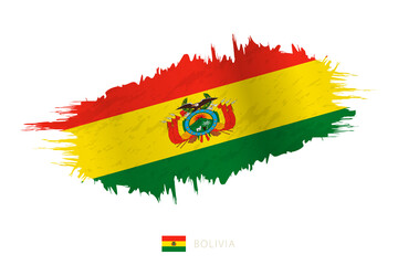 Painted brushstroke flag of Bolivia with waving effect. - obrazy, fototapety, plakaty
