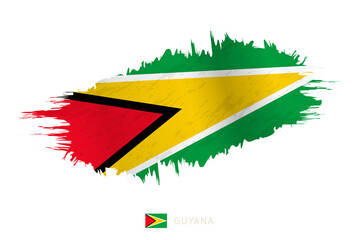 Painted brushstroke flag of Guyana with waving effect.