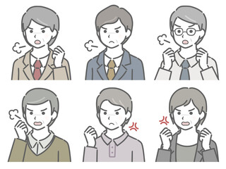 怒る中年男性の斜め向き上半身セット