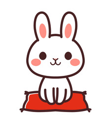 座布団に座る兎のかわいいキャラクター