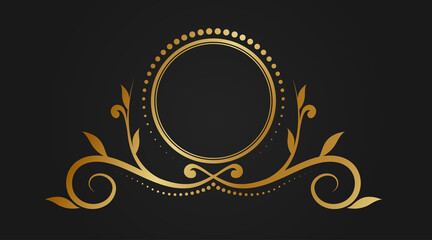 vintage round decoration with gold ornament, logo border