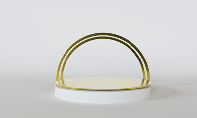 Cosmetic background. white gold scene for product presentation. Luxury layout with elements. Simplicity. scene for demonstration. Show case. 3D render illustrations