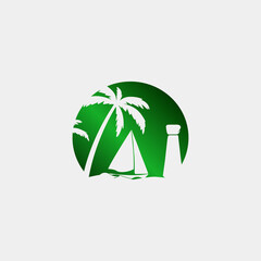 Sailboat Latte Stone Beach Boat Palm Trees Abstract Mark Pictorial Emblem Logo Symbol Iconic Creative Modern Minimal Editable in Vector Format