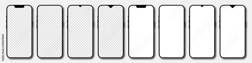 Poster set of realistic models smartphone with transparent screens. smartphone mockup collection. phone moc