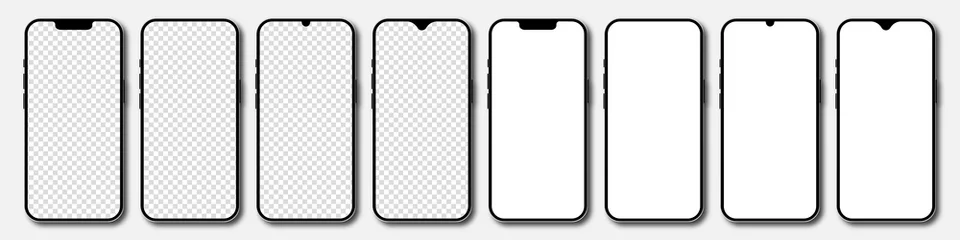 Foto op Plexiglas Set of realistic models smartphone with transparent screens. Smartphone mockup collection. Phone mockup in front. Mobile phone with shadow. Realistic, flat and line style. Vector EPS 10 © The Best Stocker