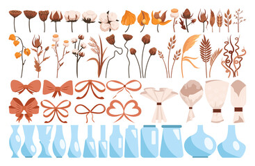 Set of trendy dried flowers set. Elegant design for floral bouquet.