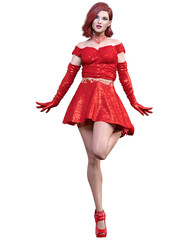 Beautiful woman in short evening mini dress.