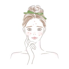 ニキビに悩む女性のイラスト