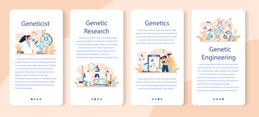 Geneticist mobile application banner set. Medicine and science