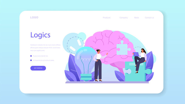 Logician web banner or landing page. Scientist systematicly studying logical