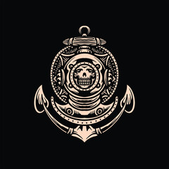 skull diver tattoo vector design