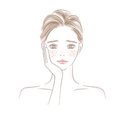 シミに悩む女性の顔のイラスト