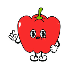 Cute angry sad pepper character. Vector hand drawn traditional cartoon vintage, retro, kawaii character illustration icon. Isolated on white background. Angry pepper character concept