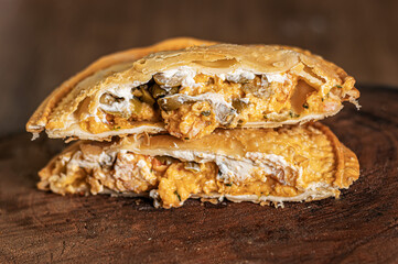 shrimp pastel with cheese and crispy olives