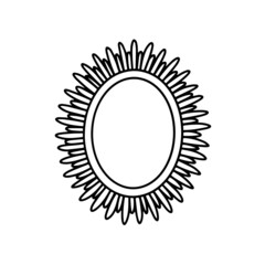 Oval vintage mirror. Radiant hand-drawn retro mirror. Vector illustration of doodle accessories for women and women's room decor on a white background.