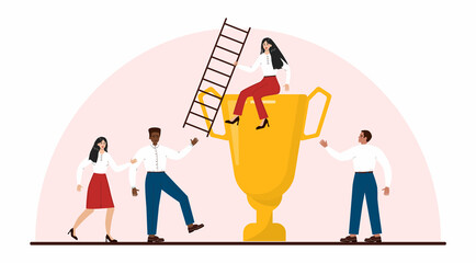 Leadership concept. Manager leading a workteam. Strategy