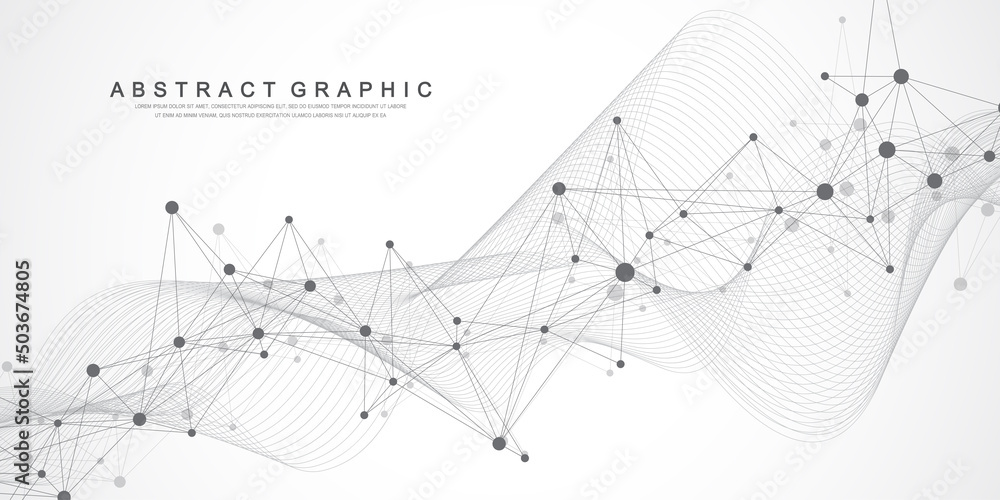 Poster Global communication network concept. Social network communication in the global business. Big data visualization. Internet technology. Vector illustration.