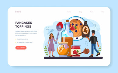 Pancake web banner or landing page. Tasty pancake for breakfast