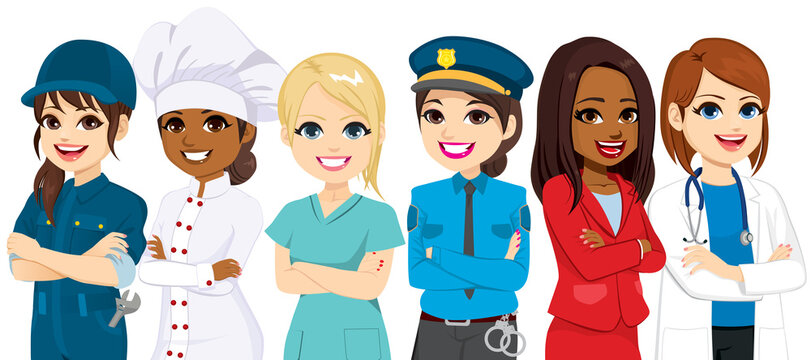 Diverse group of women different career job occupations