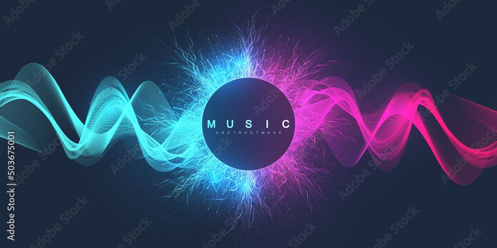Poster Sound music wave visualiztion. 3D sound solid waveform. Voice sample pattern design