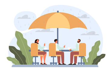 Naklejka premium Protection concept. Safety and care for people. Shield, umbrella