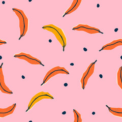 Stylish cute illustration, print, card with bananas on pink background.