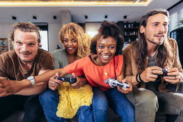 Group of friends playing video games.