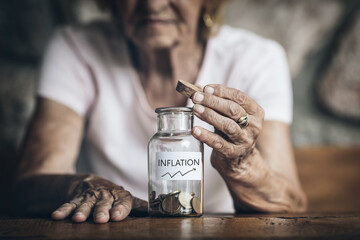 Elderly retired woman and her savings - obrazy, fototapety, plakaty