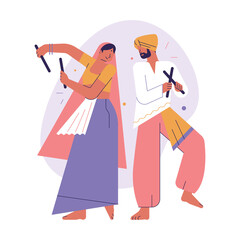 Happy Indian lovers, couple dancing. Lovers in traditional indian outfits