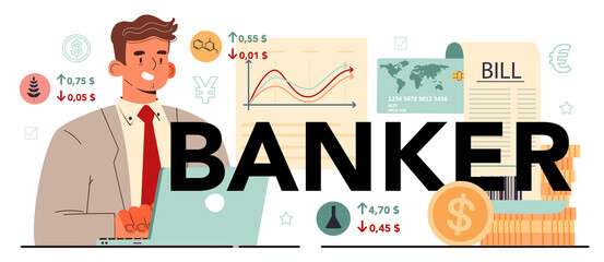 Banker typographic header. Idea of finance income, money saving