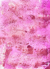 Bright pink watercolor texture. Background for designing invitations. Gold splashes, strokes, beautiful pink spots. Creative paint stains, background with imitation of splashes and abrasions.