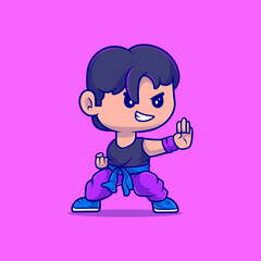 cute fighter boy illustration suitable for mascot sticker and t-shirt design