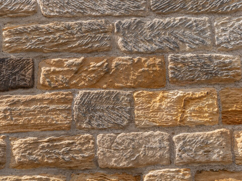 Old Yorkshire Sandstone bricks traditionally chiselled 