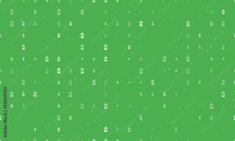 Poster seamless background pattern of evenly spaced white christmas lanterns of different sizes and opacity