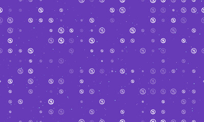 Seamless background pattern of evenly spaced white no gas symbols of different sizes and opacity. Vector illustration on deep purple background with stars