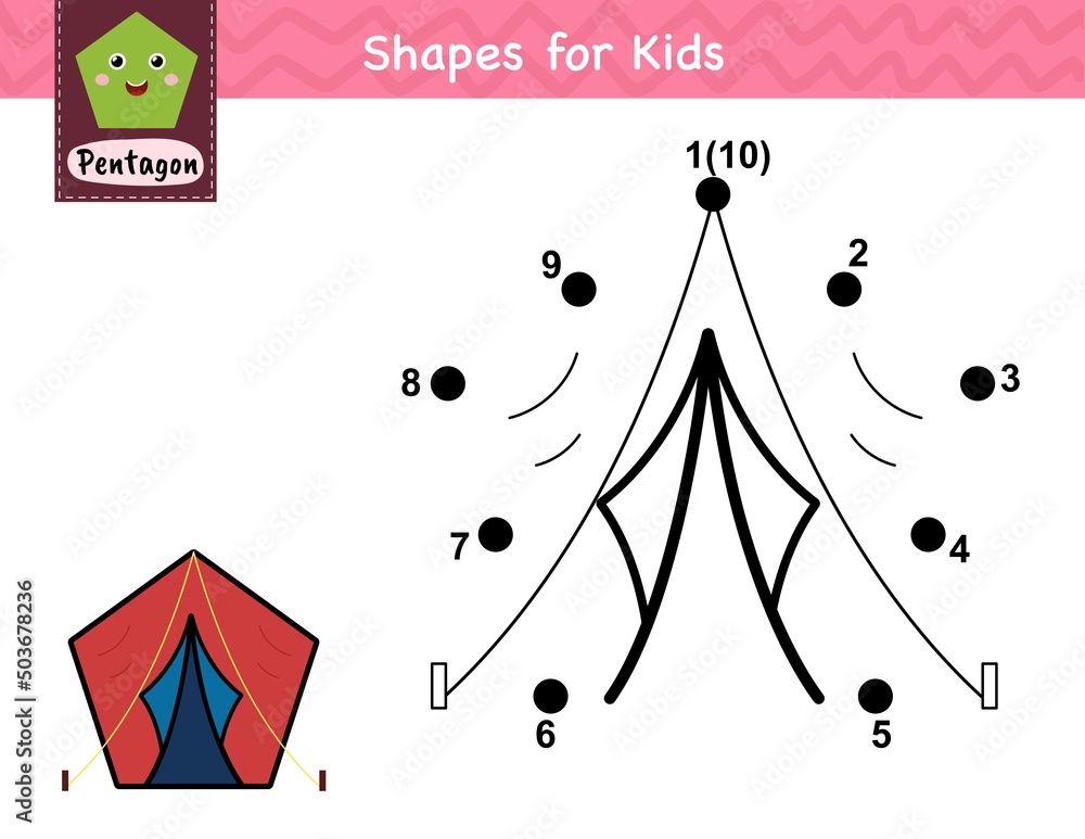 Canvas Prints connect the dots and draw a tent. dot to dot number game for kids. learning pentagon shape activity 