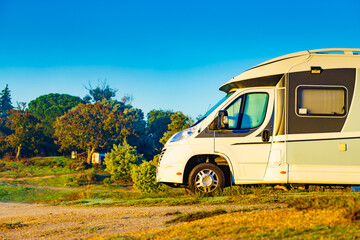 Rv camper camping on nature