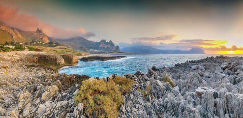 Fabulous evening seascape of Isolidda Beach near San Vito cape.