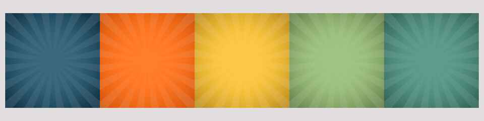 Sunburst pattern background vector set five colors