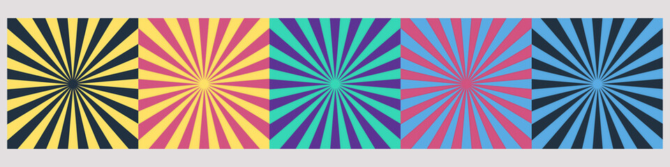 Retro sunburst pattern background vector set five colors