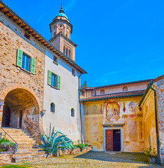 The frescoed entrance to Santa Maria del Sasso Church, Morcote, Switzerland