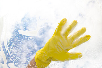 window cleaner with sponge cleaning glass window, Cleaning conept image