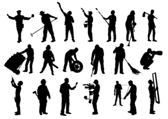 silhouettes of working people