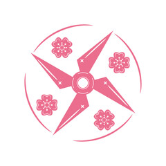 Pink ninja weapon shuriken star with sakura flowers japanese style flat vector icon design.